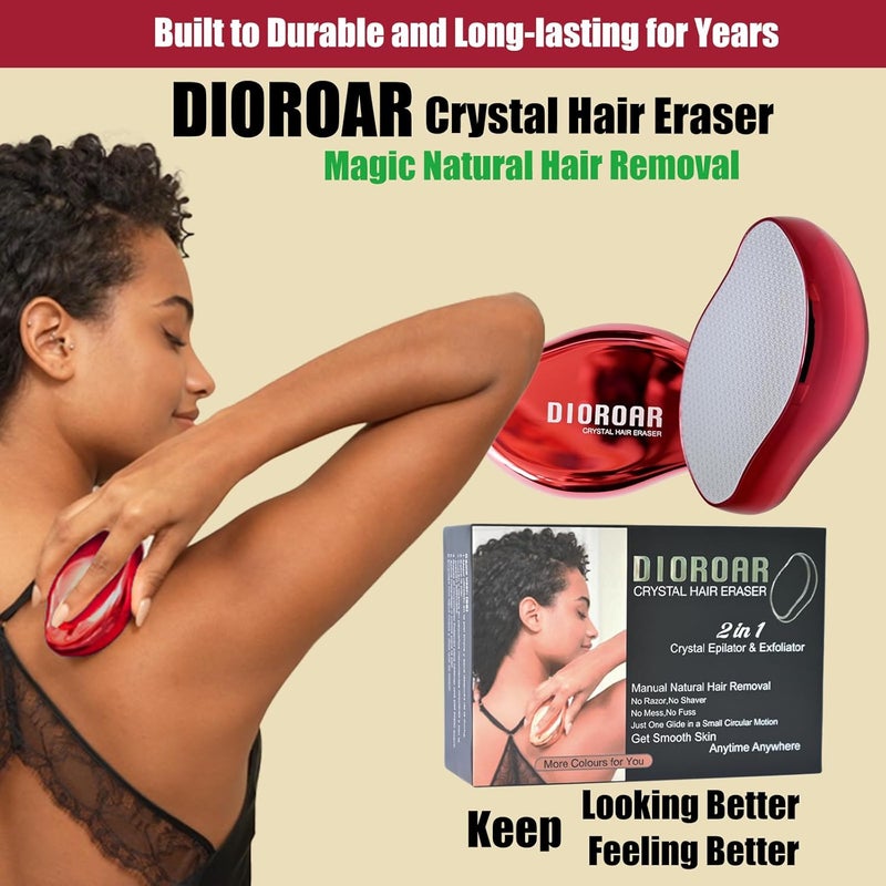 DIOROAR مزيل الشعر الكريستالي، مزيل الشعر الكريستالي المحسن، جهاز إزالة الشعر من الزجاج النانوي، مزيل الشعر غير المؤلم ومقشر بدون ماكينة حلاقة لبشرة ناعمة وحريرية بسرعة (أحمر) - Image 2